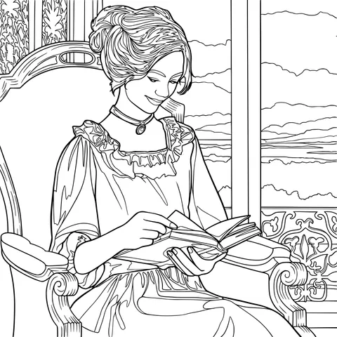 Lady reading quietly by the window