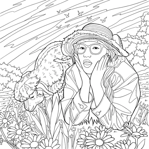 Girl and Sheep on the Grass
