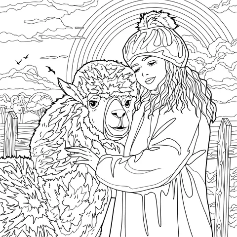 A Warm Moment between a Girl and an Alpaca