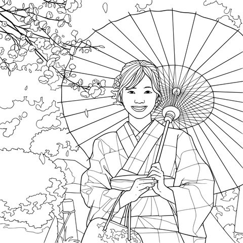 持伞的和服女子