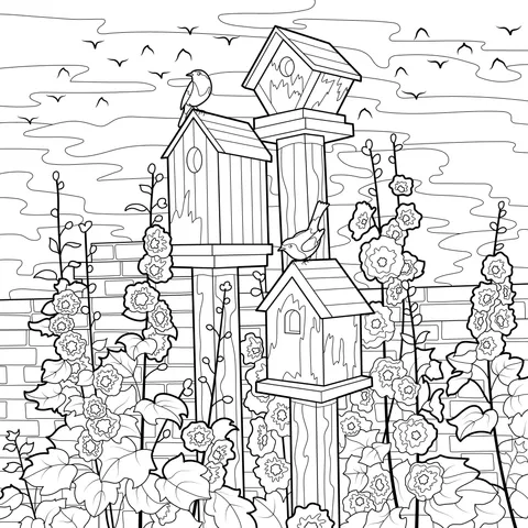 Birdhouses in the Flower Bed