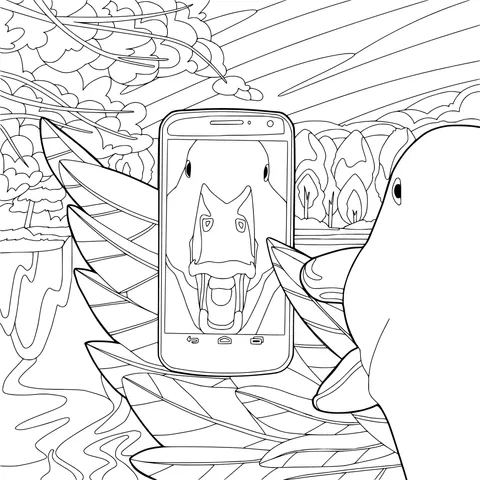 Duck taking a selfie with a mobile phone