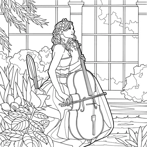 Woman playing the cello in the garden