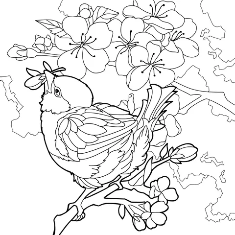 Little Bird on Flowering Branch
