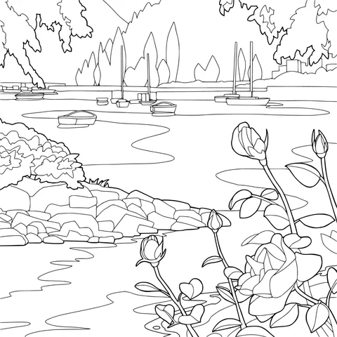 Roses by the Riverside and Boat Scenery