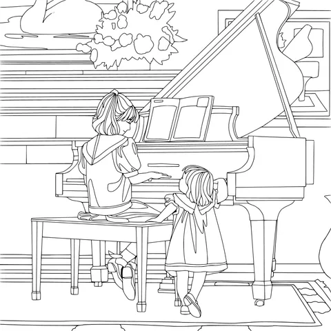 Mother - daughter piano - teaching beside the piano