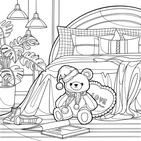 Teddy bear in a cozy bedroom