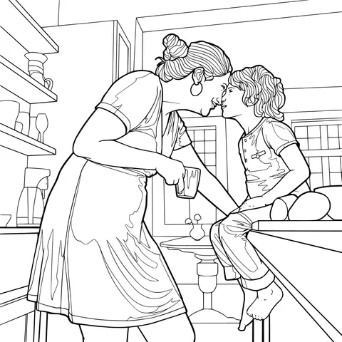 Mother - daughter kiss in the kitchen