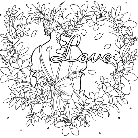 Woman Surrounded by Love and Flowers