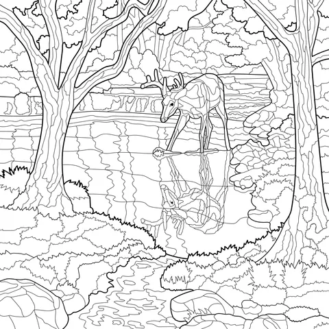 A Fawn and a Stream in the Forest
