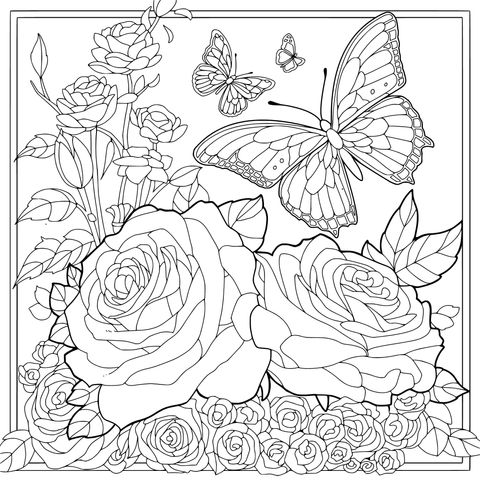 玫瑰与蝴蝶插画