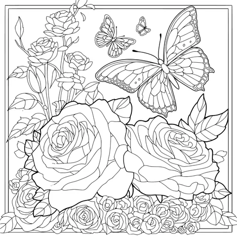 Illustration of Roses and Butterflies