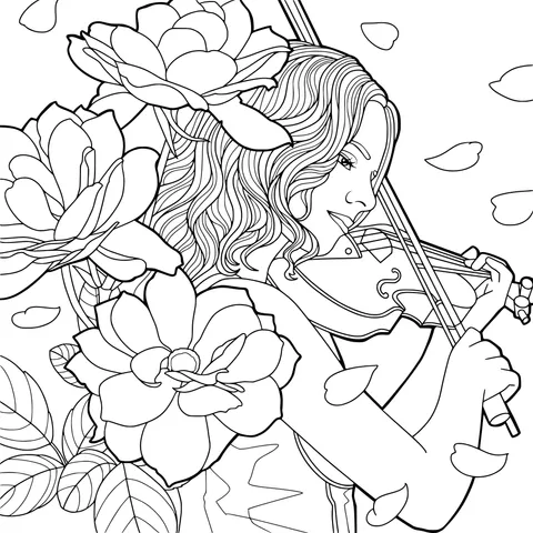 Woman playing the violin with roses
