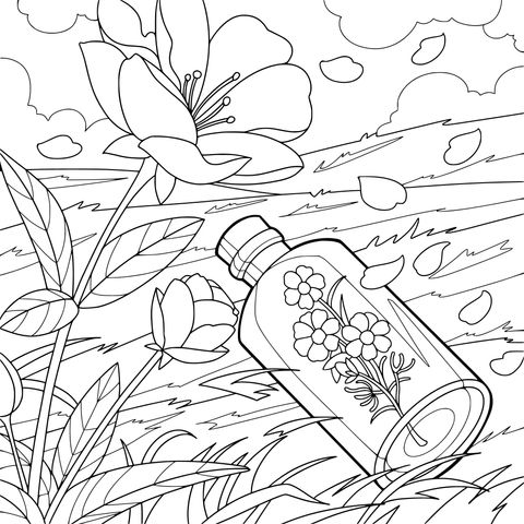 草地上的花朵与玻璃瓶