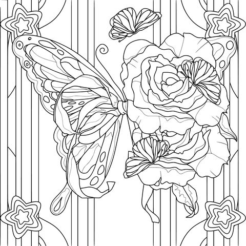 蝴蝶与玫瑰插画