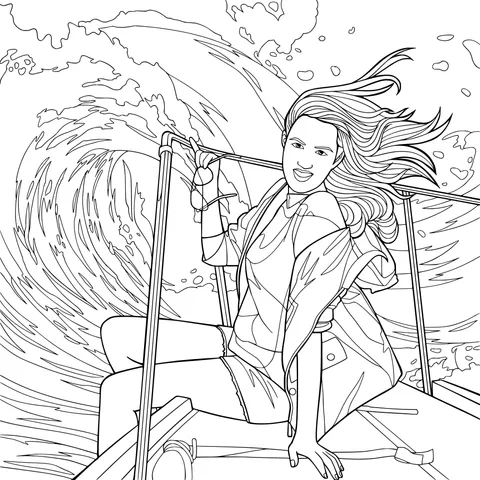 Woman on a boat amidst waves