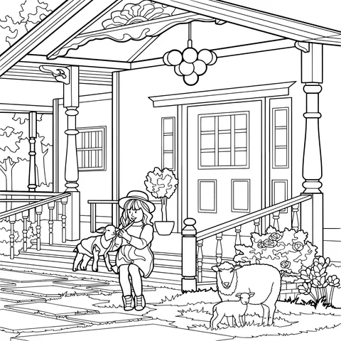The Girl and the Animals in Front of the Porch