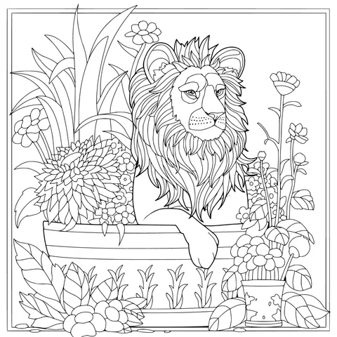 Lion in the Flower - bed