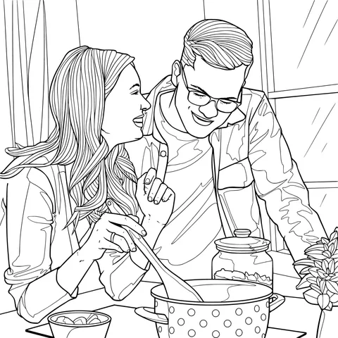 Couple cooking together
