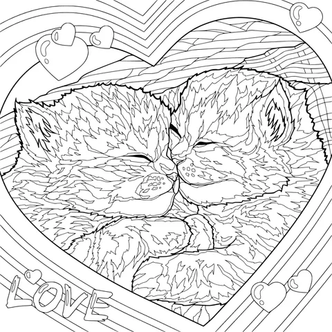Affectionate Kittens in a Heart - shaped Nest
