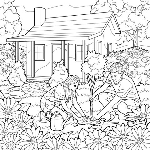 花园里的植树活动