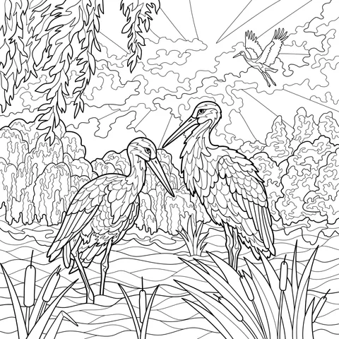 Storks by the River