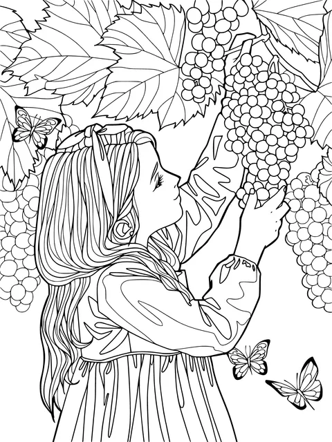 Girl Picking Grapes