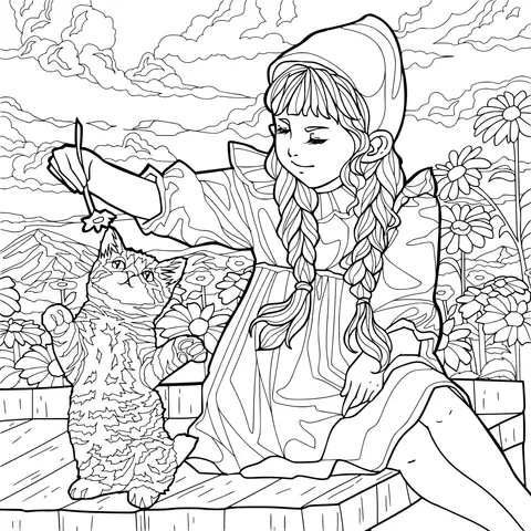 A Girl's Happy Time with a Cat