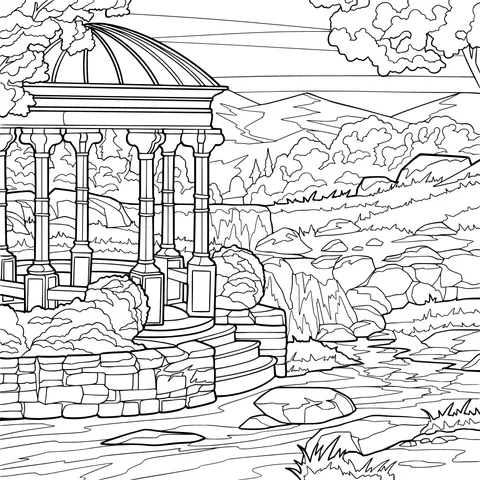 Beautiful Scenery of a Pavilion by the Stream