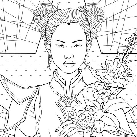 持花的蓝衣女子
