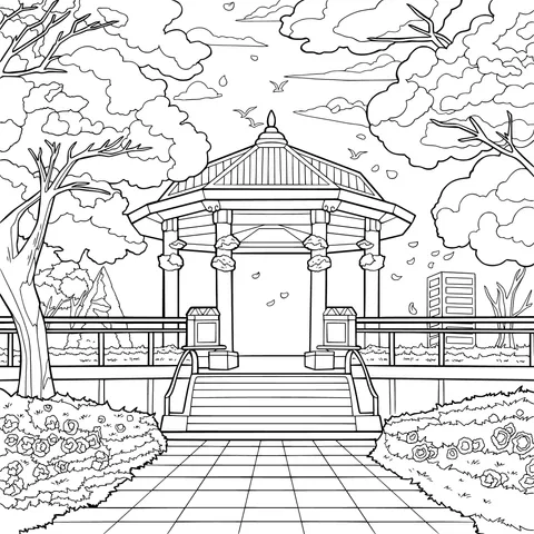 Pavilion Surrounded by Cherry Blossoms