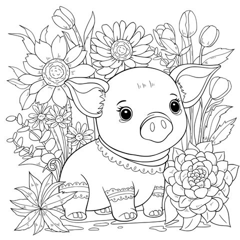 花丛中的小猪