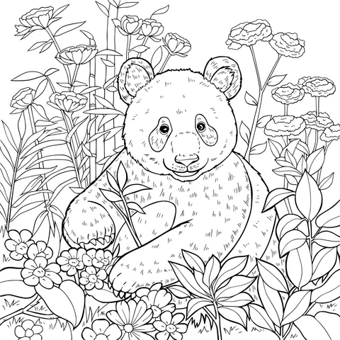 Panda in the Flower Bed