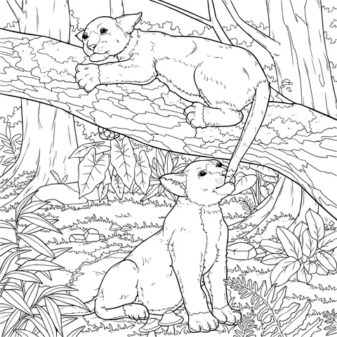 Cubs playing in the forest