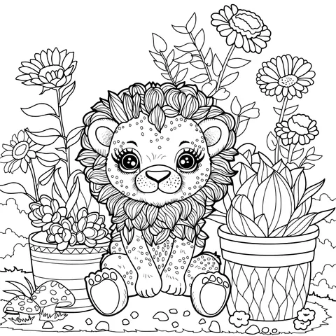 Little Lion in the Flower Bed