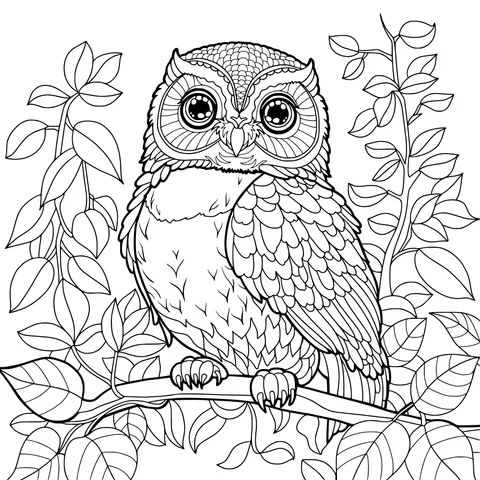 An owl perched on flower - laden branches