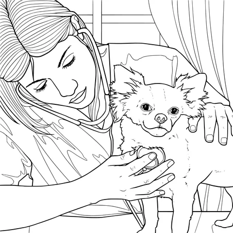 Veterinarian examining a small dog