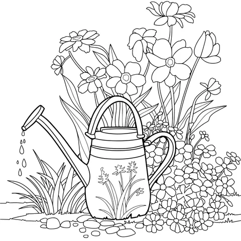Watering Can among Flowers