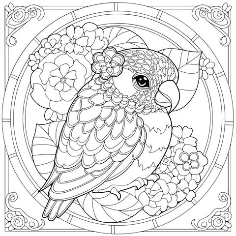 Colorful - feathered Parrot Surrounded by Flowers