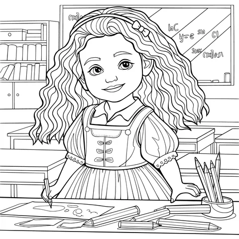 A girl drawing in the classroom