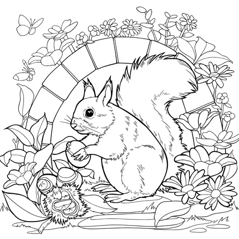 Squirrel in the Flower - bed