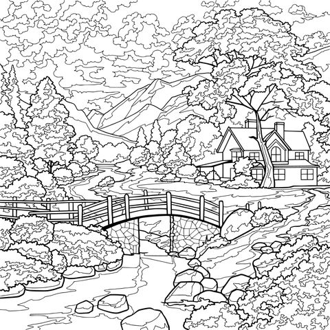 秋日山间小屋美景