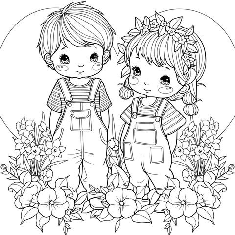 花丛中的可爱孩童