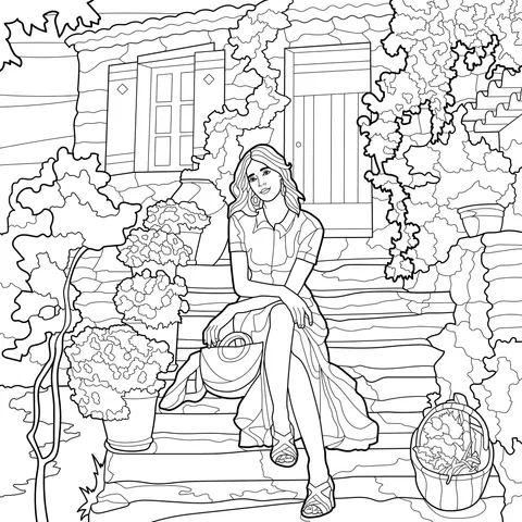 Lady Sitting on Stone Steps