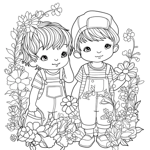 Two little boys in the flower丛