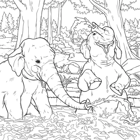 Elephants Playing in Water