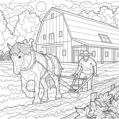 Farmer plowing with a horse