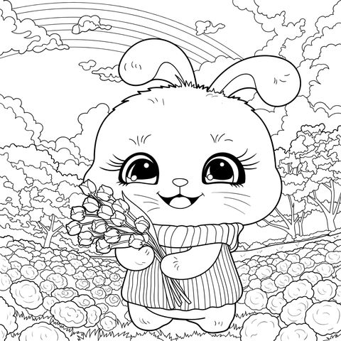 持花小兔的缤纷花田之旅