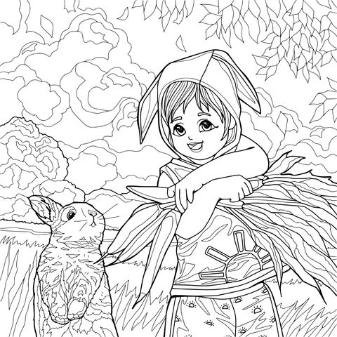 女孩与兔子和胡萝卜