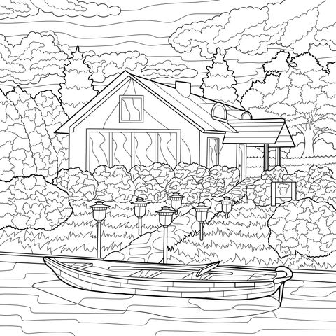 河畔小屋美景